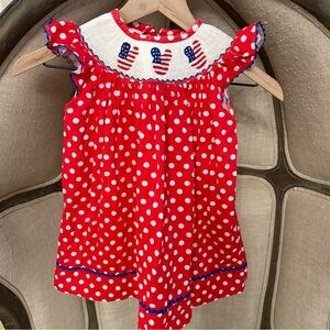 Patriotic Mickey Mouse Red Polka Dot smocked dress 18 months